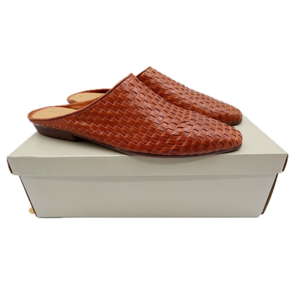 Roberto Angelli Woven Leather Mules Womens 9 Tan Pointed Toe Slides Brazil
